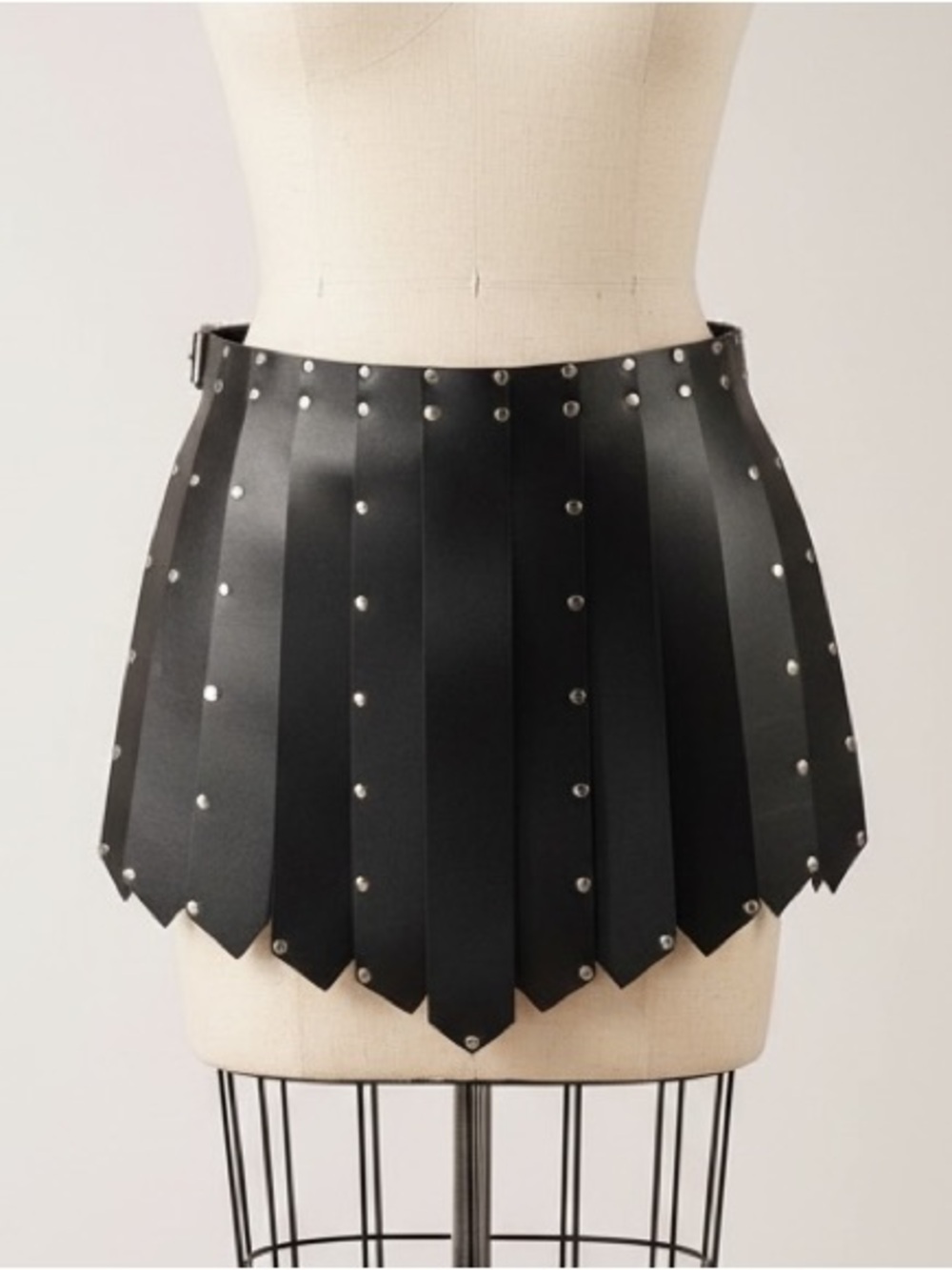 Black Riveted Faux Leather Mini Skirt Belt - New